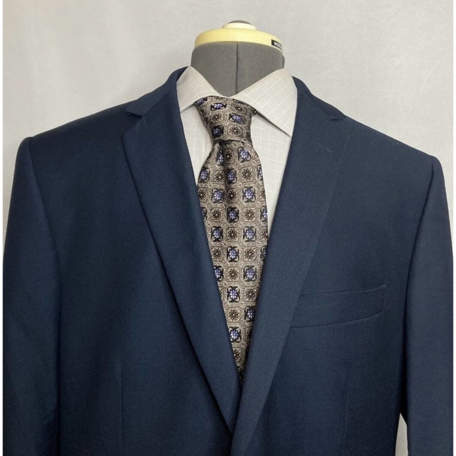 Mens Sport Coat Blazer Suit Jacket 42r 46" Navy Blue 2 Button Angelo Rossi Mint